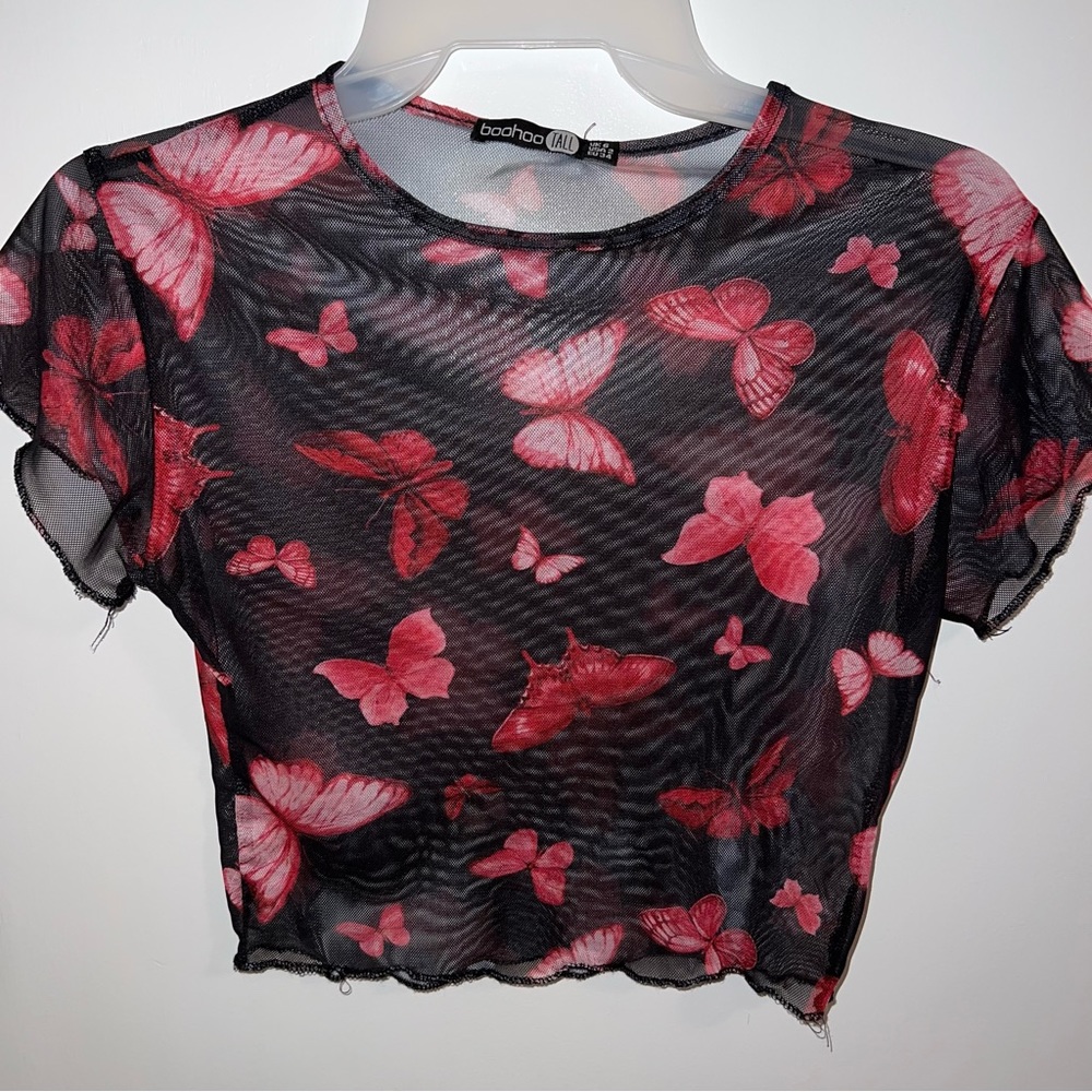 Sheer size 2 (S) butterfly crop top.